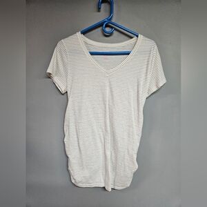 Isabel Maternity by Ingrid & Isabel White and Gold Striped V-Neck T-shirt